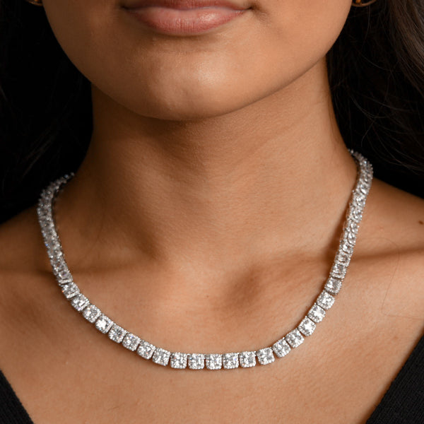 Clustered Tennis Necklace in White Gold