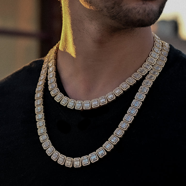 Baguette Diamond Cluster Tennis (12mm) in Yellow Gold