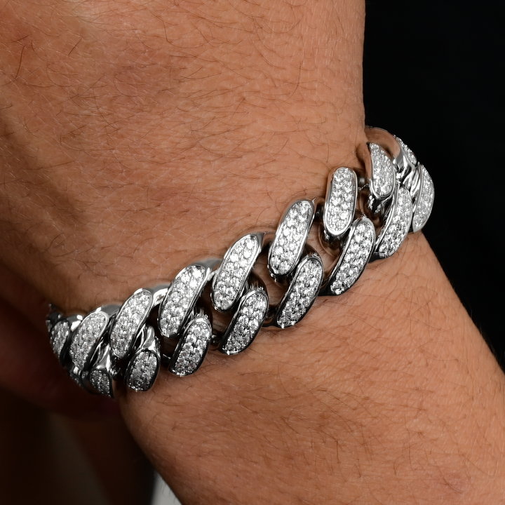 Diamond Miami Cuban Bracelet (19mm) in White Gold