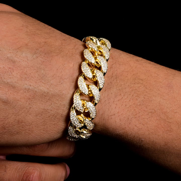 Diamond Miami Cuban Bracelet (19mm) in Yellow Gold