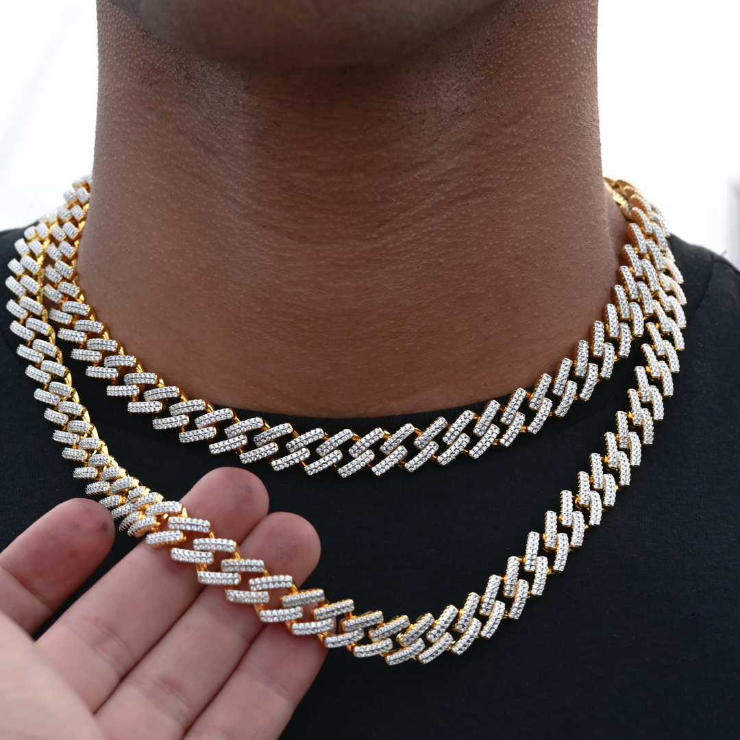 Diamond Prong Link Necklace (10mm) in Yellow Gold