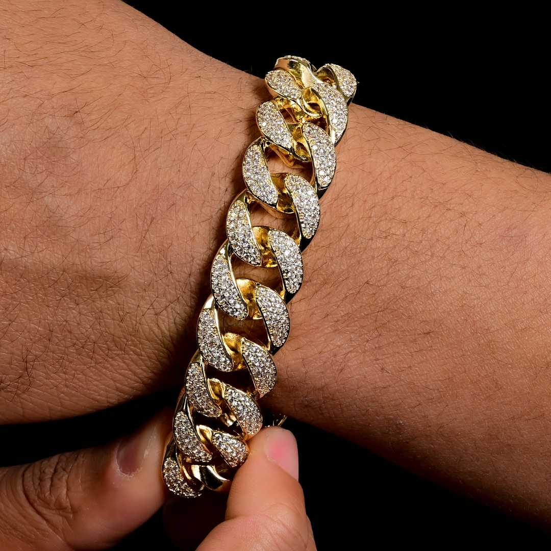 Diamond Miami Cuban Bracelet (19mm) in Yellow Gold
