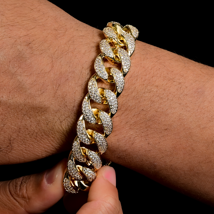 Diamond Miami Cuban Bracelet (19mm) in Yellow Gold