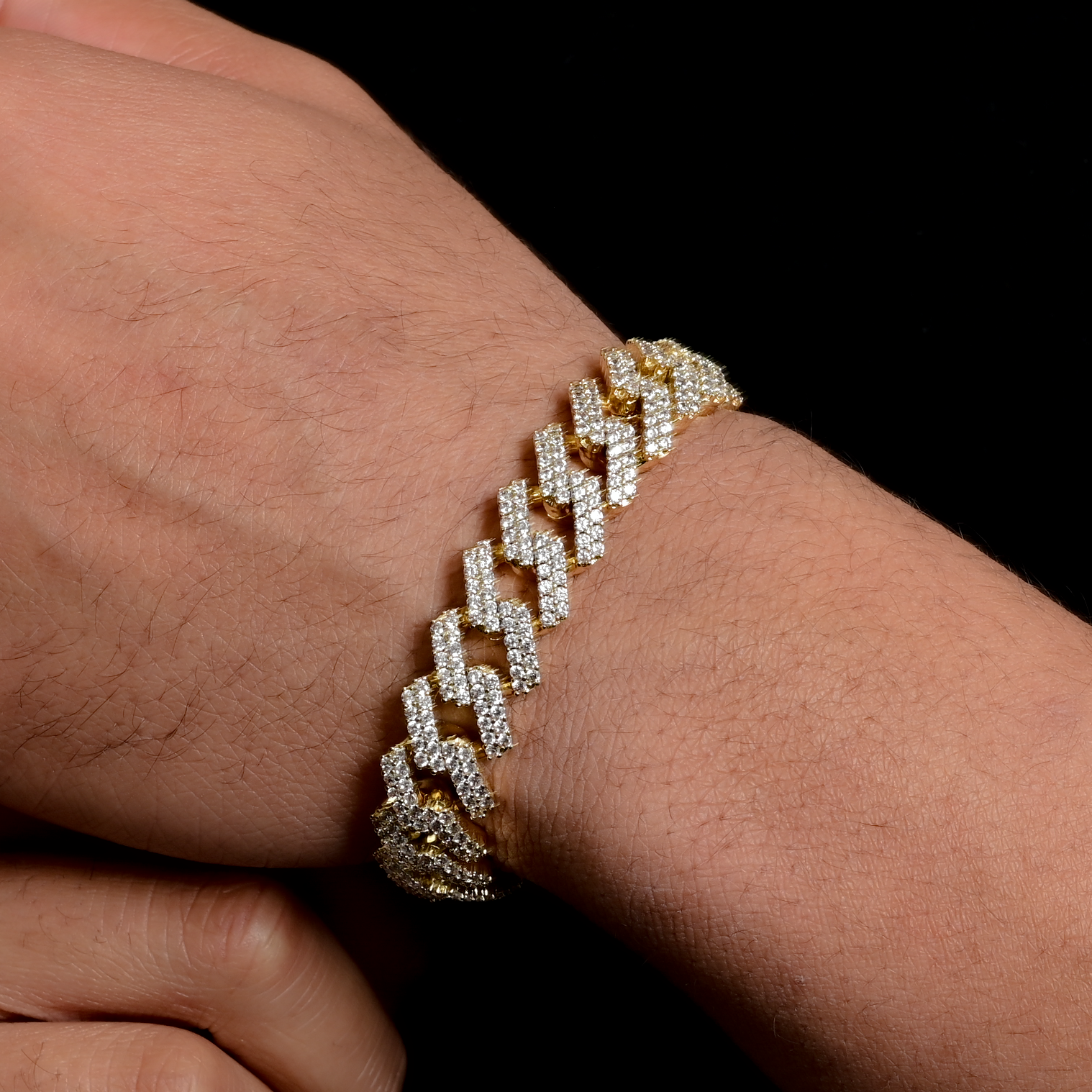 Diamond Prong Link Bracelet 14mm in Yellow Gold LuxIcejewelry