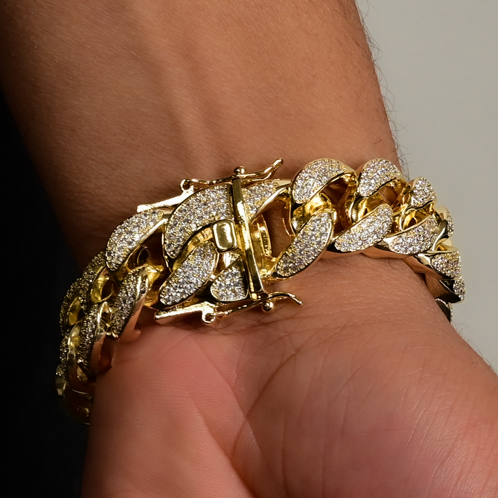 Diamond Miami Cuban Bracelet (19mm) in Yellow Gold