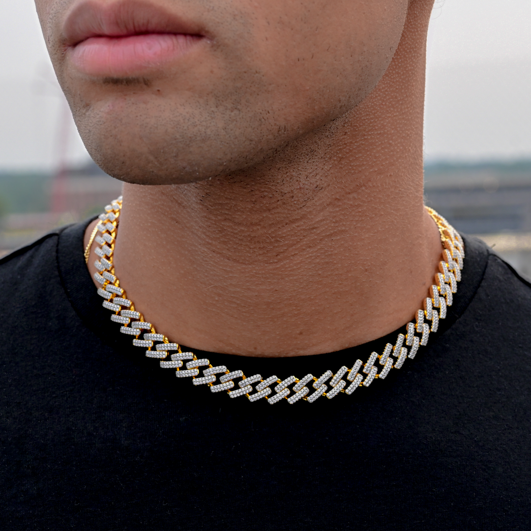 Diamond Prong Link Necklace (10mm) in Yellow Gold