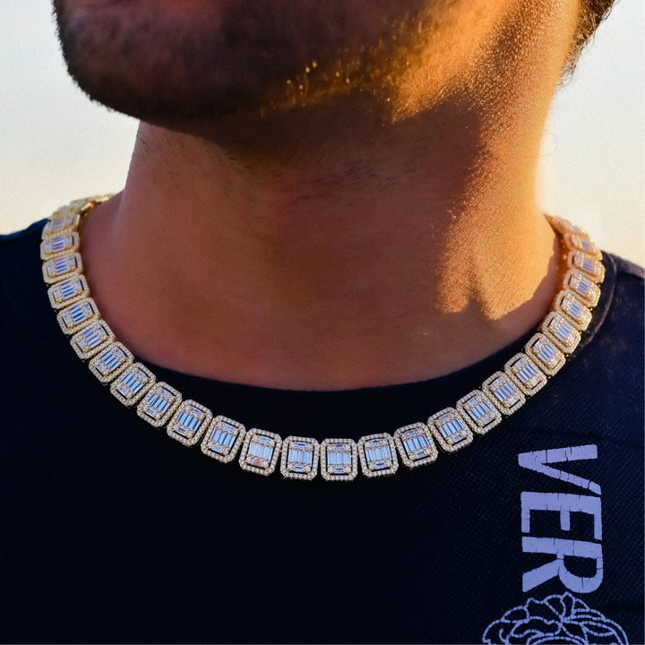 Baguette Diamond Cluster Tennis (12mm) in Yellow Gold