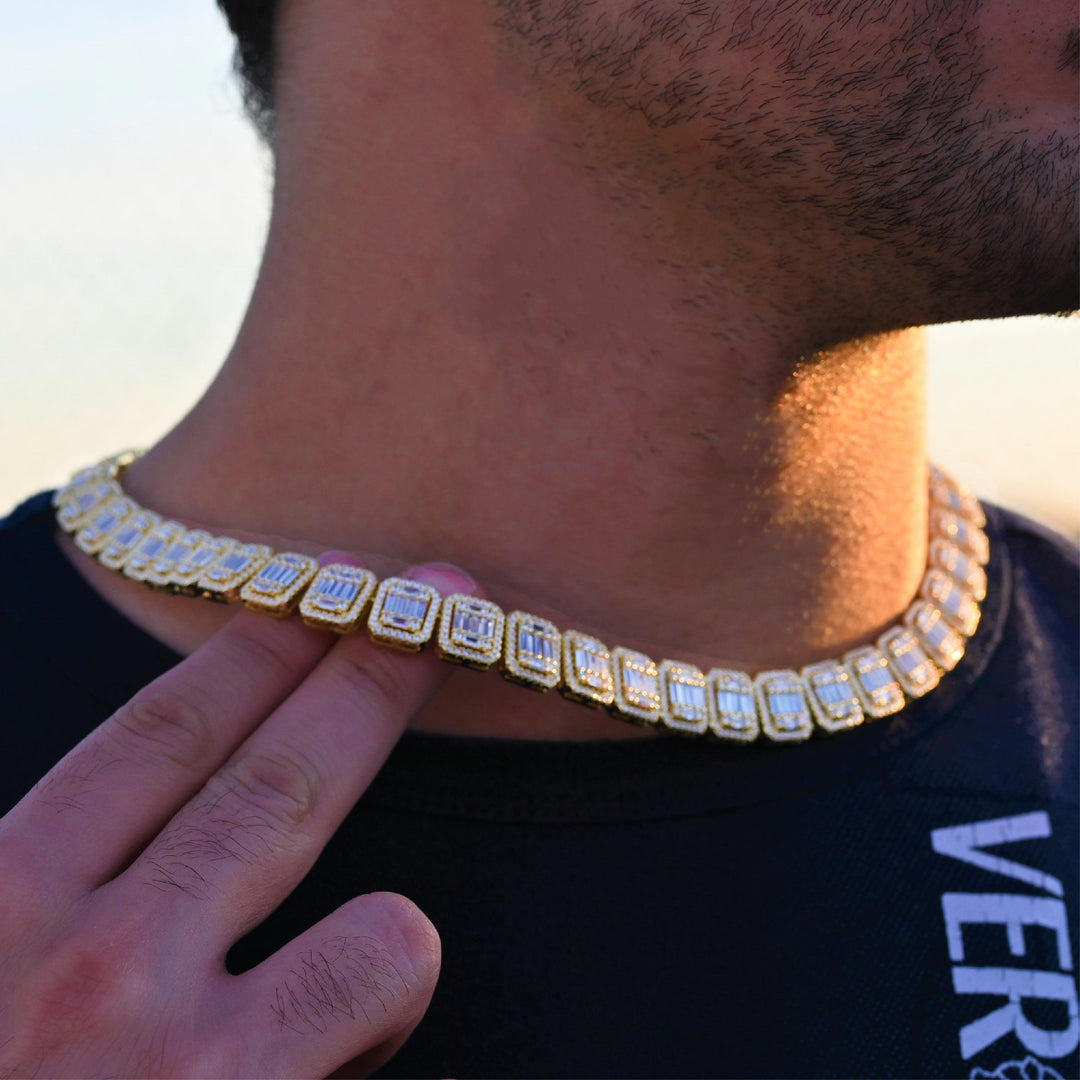 Baguette Diamond Cluster Tennis (12mm) in Yellow Gold