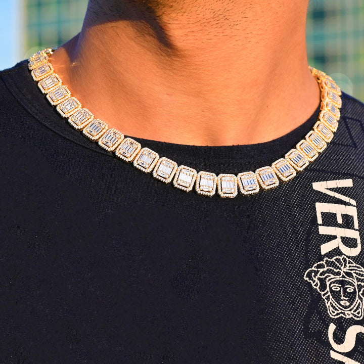 Baguette Diamond Cluster Tennis (12mm) in Yellow Gold