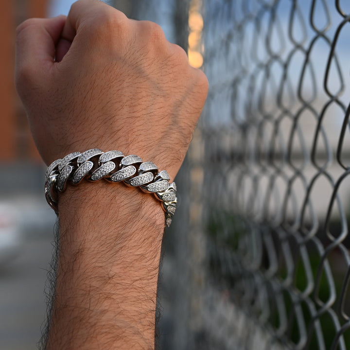 Diamond Miami Cuban Bracelet (19mm) in White Gold