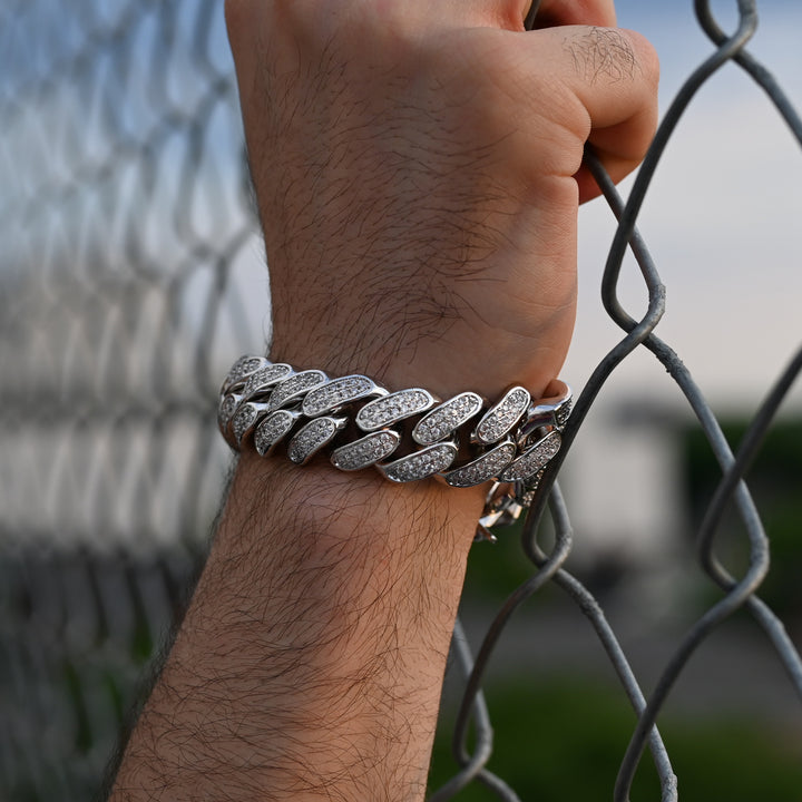 Diamond Miami Cuban Bracelet (19mm) in White Gold