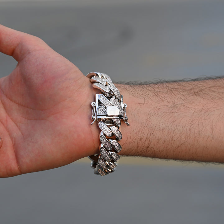 Diamond Miami Cuban Bracelet (19mm) in White Gold