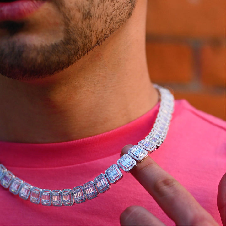 Baguette Diamond Cluster Tennis chain (12mm) in White Gold