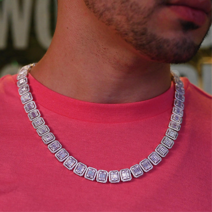 Baguette Diamond Cluster Tennis chain (12mm) in White Gold