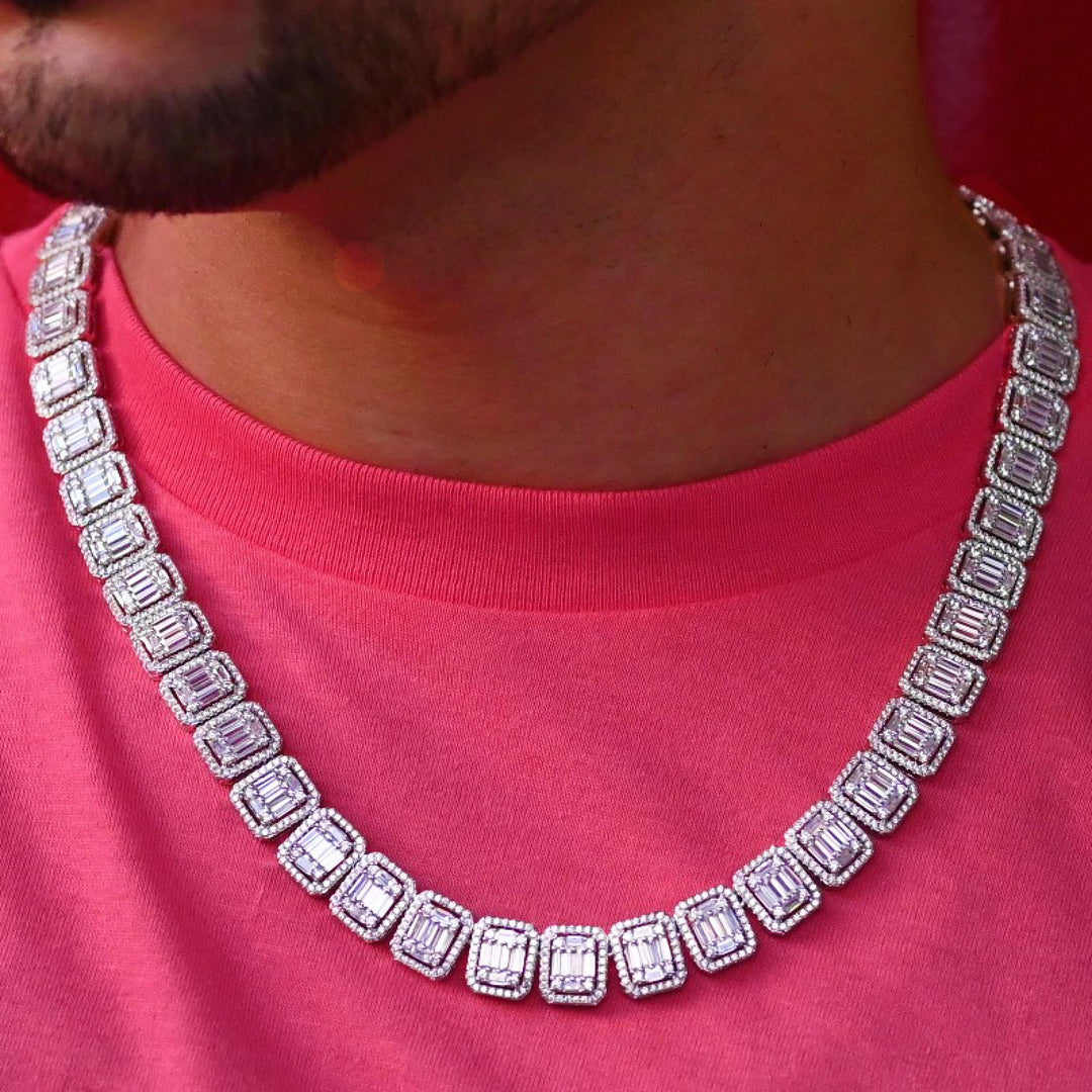 Baguette Diamond Cluster Tennis chain (12mm) in White Gold