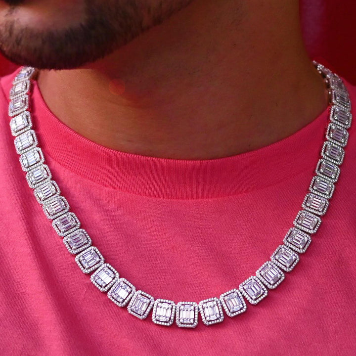 Baguette Diamond Cluster Tennis chain (12mm) in White Gold