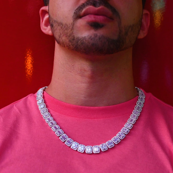 Baguette Diamond Cluster Tennis chain (12mm) in White Gold