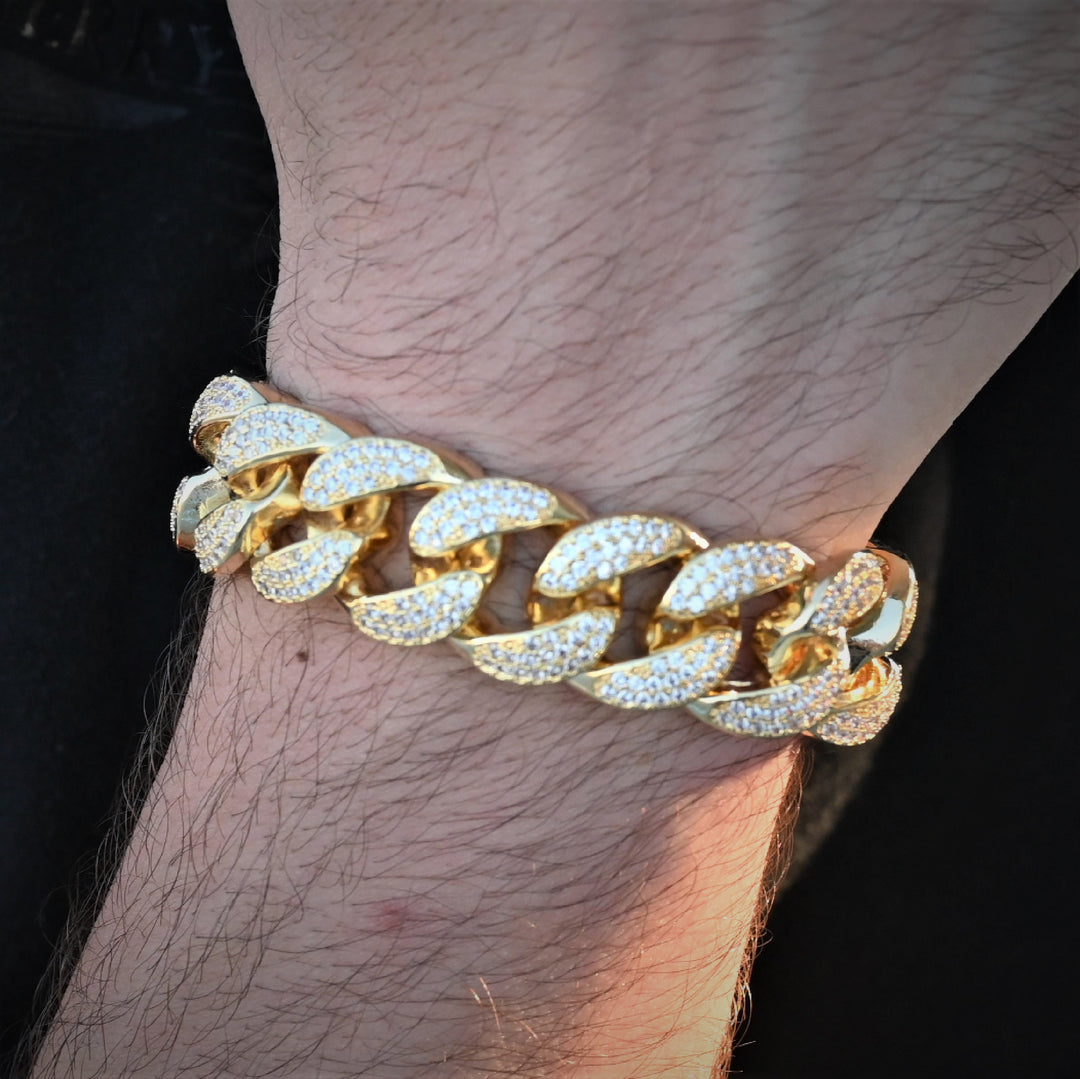 Diamond Miami Cuban Chain/Bracelet Bundle (19mm) in Yellow Gold