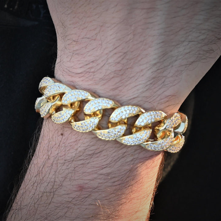Diamond Miami Cuban Chain/Bracelet Bundle (19mm) in Yellow Gold