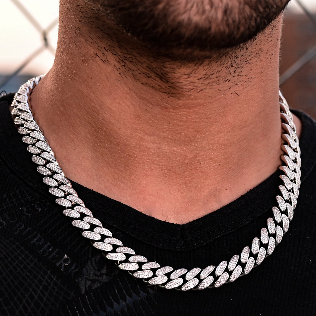 Diamond Cuban Link Chain (10mm) in White Gold