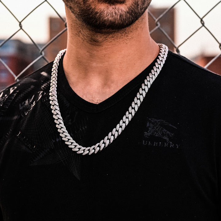 Diamond Cuban Link Chain (10mm) in White Gold