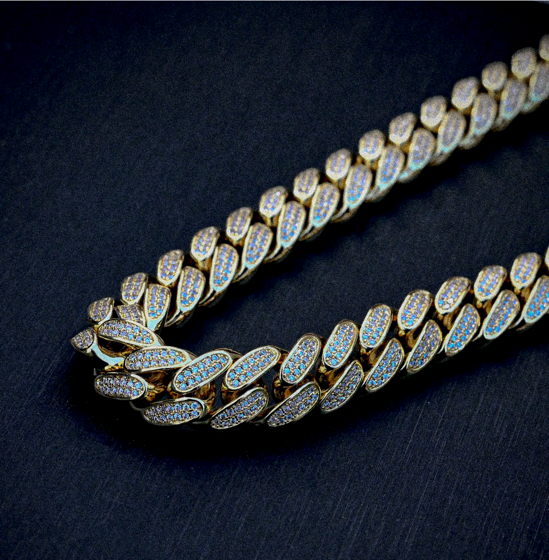 Diamond Cuban Link Chain (10mm) in Yellow Gold