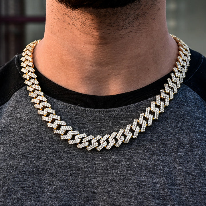 Diamond Prong Cuban Necklace (14mm) in Yellow Gold