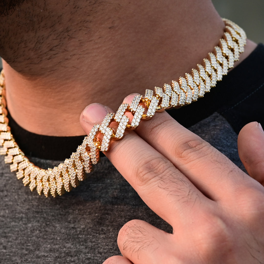 Diamond Prong Cuban Necklace (14mm) in Yellow Gold