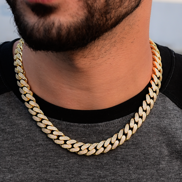 Diamond Cuban Link Chain (10mm) in Yellow Gold