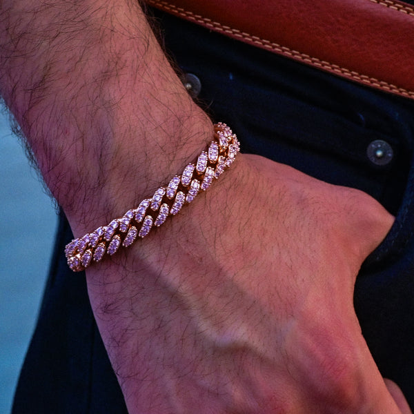 8.5mm Diamond Cuban Link Bracelet in Rose Gold