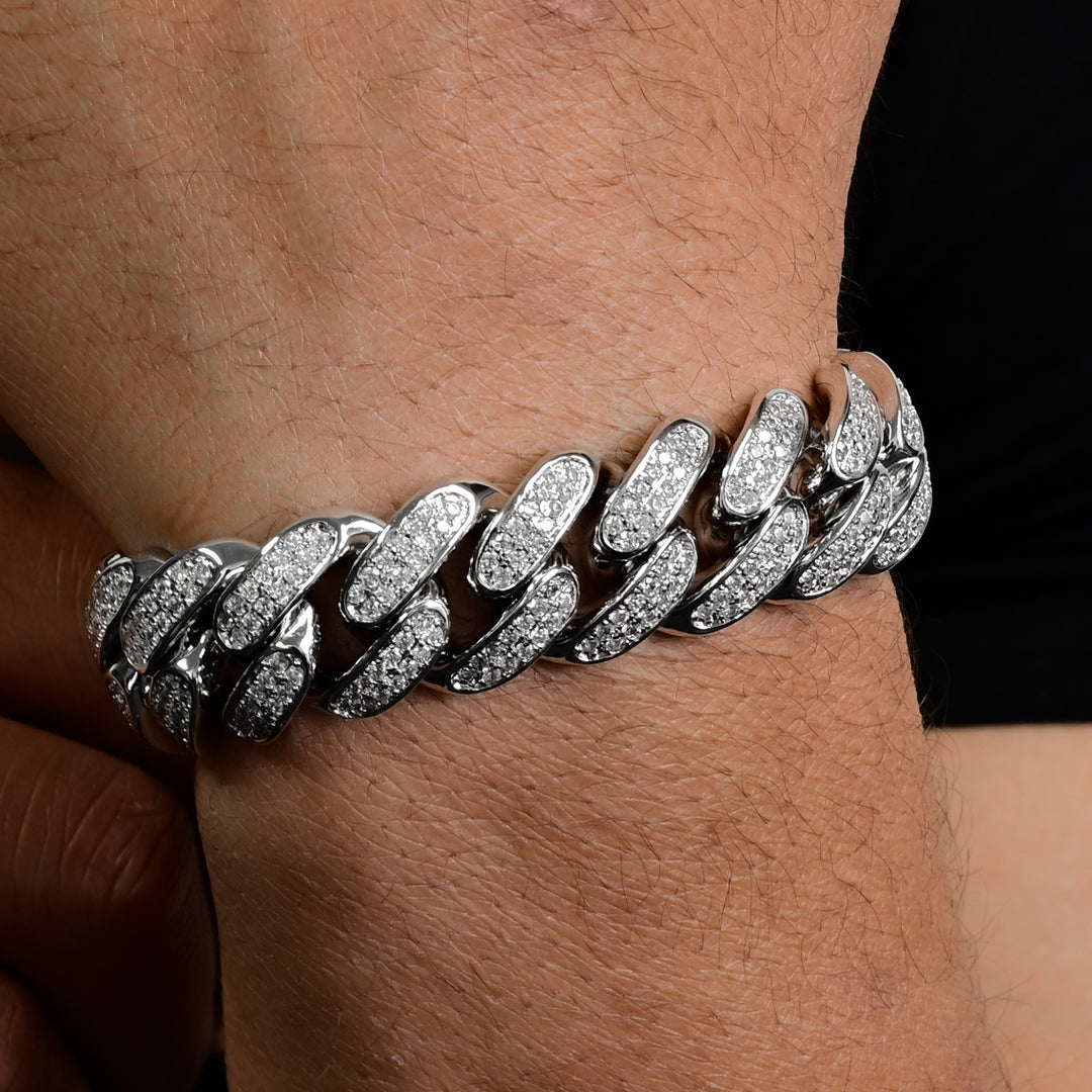 Diamond Miami Cuban Bracelet (19mm) in White Gold