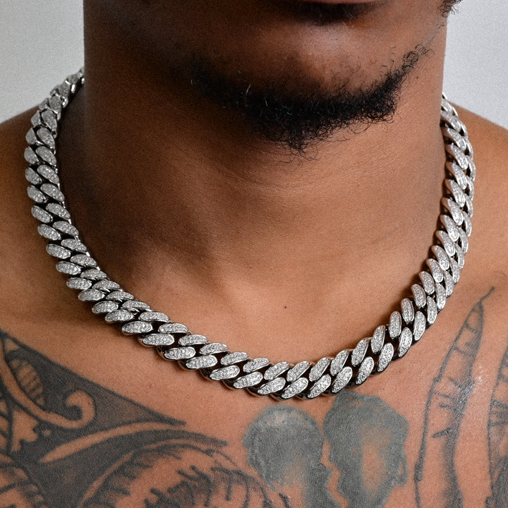 Diamond Cuban Link Chain (14mm) in White Gold