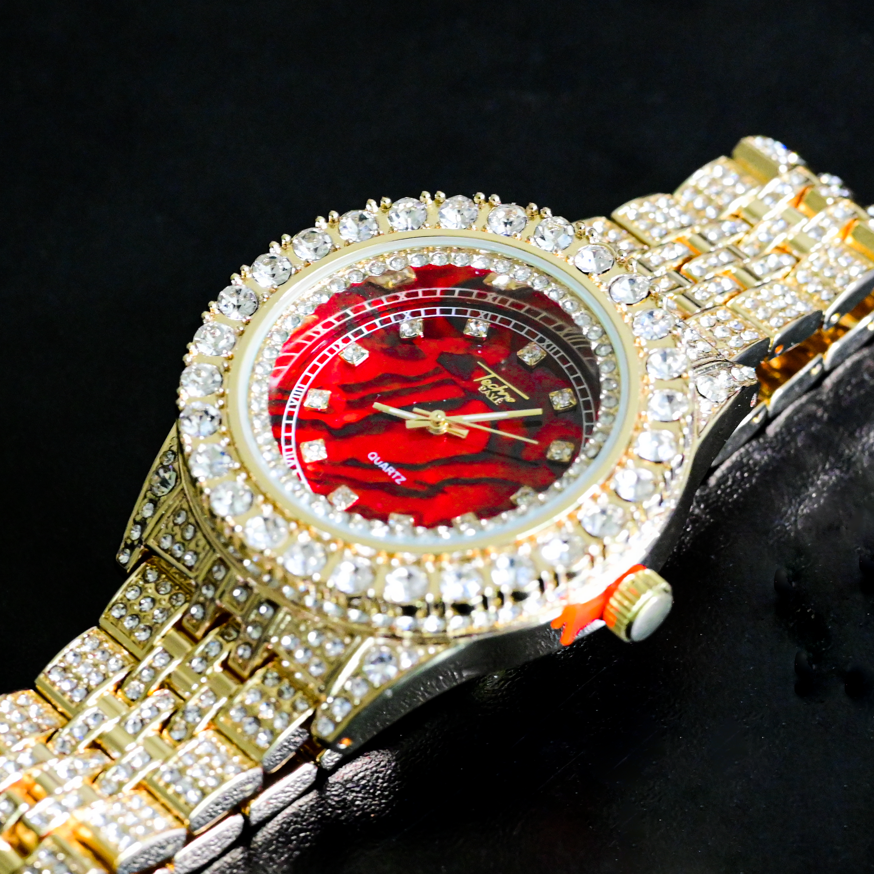 Iced Techno Pave Watch In Yellow Gold LuxIcejewelry