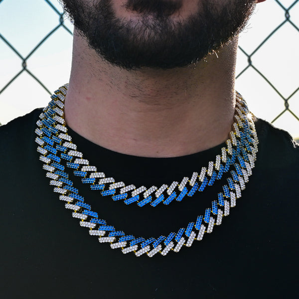 Two-Tone Prong Cuban Link Choker (12mm) in Blue/Gold