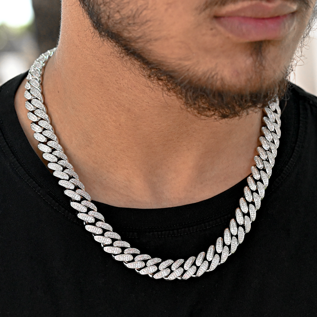Diamond Cuban Link Chain (14mm) in White Gold