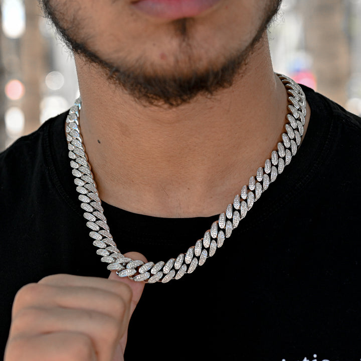 Diamond Cuban Link Chain (14mm) in White Gold