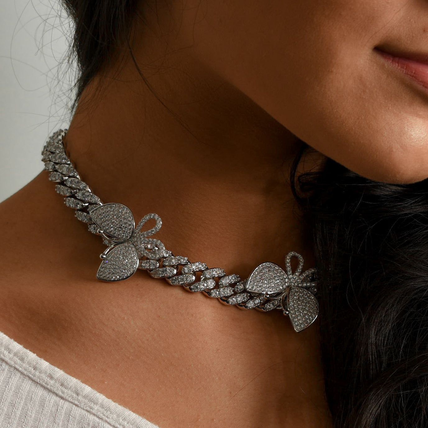 Diamond butterfly cuban link choker Clearance