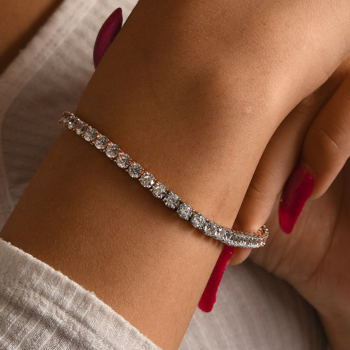 Two-Tone Rose Tennis Link Bracelet (4mm)