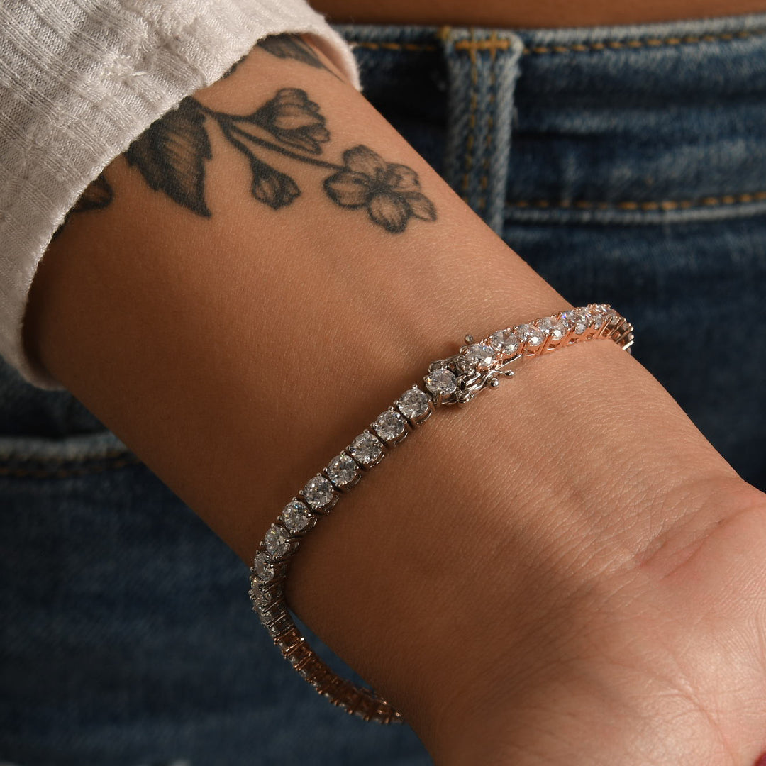 Two-Tone Rose Tennis Link Bracelet (4mm)