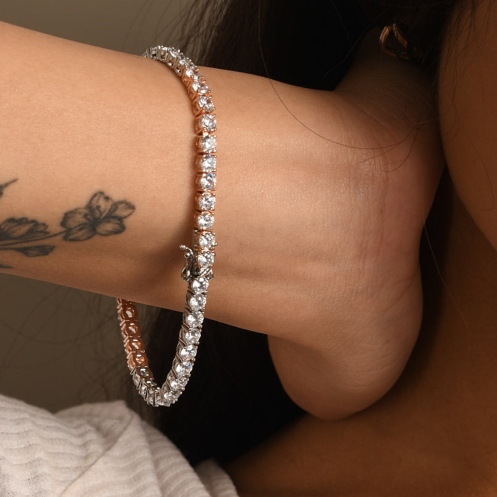 Two-Tone Rose Tennis Link Bracelet (4mm)