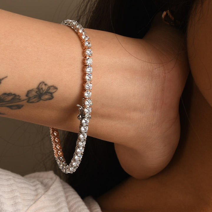 Two-Tone Rose Tennis Link Bracelet (4mm)