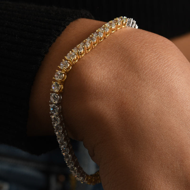 Two-Tone Tennis Link Bracelet (4mm) In Yellow/white