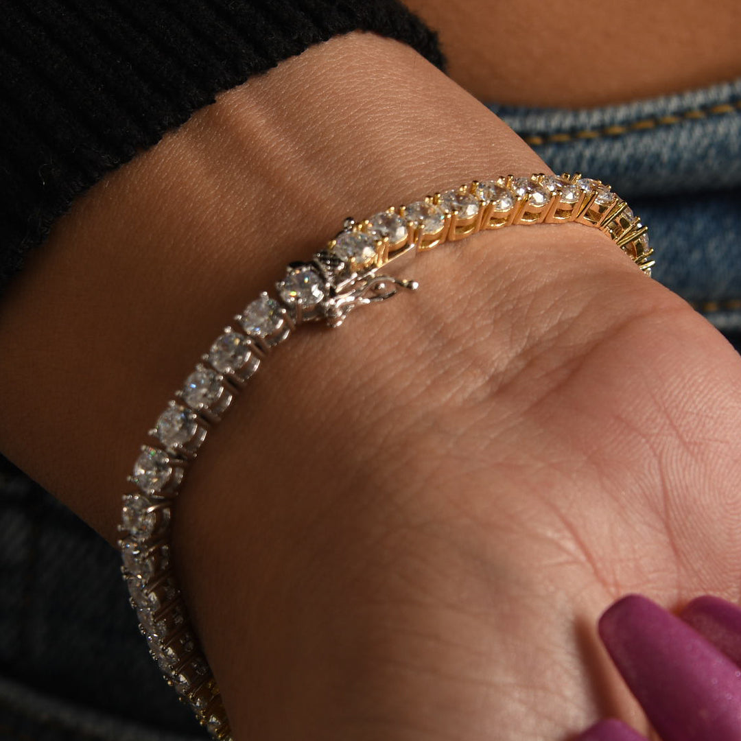 Two-Tone Tennis Link Bracelet (4mm) In Yellow/white