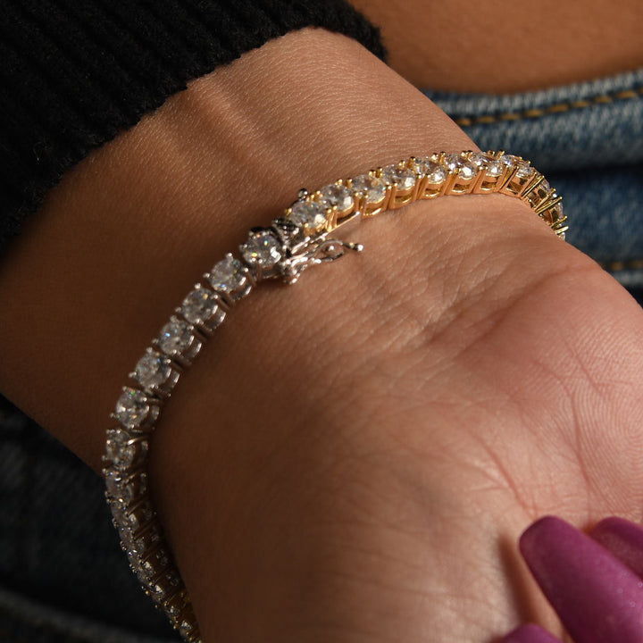 Two-Tone Tennis Link Bracelet (4mm) In Yellow/white