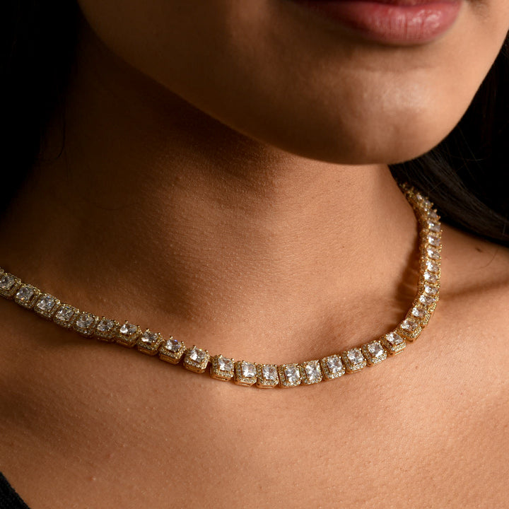 Clustered Tennis Necklace in Yellow Gold