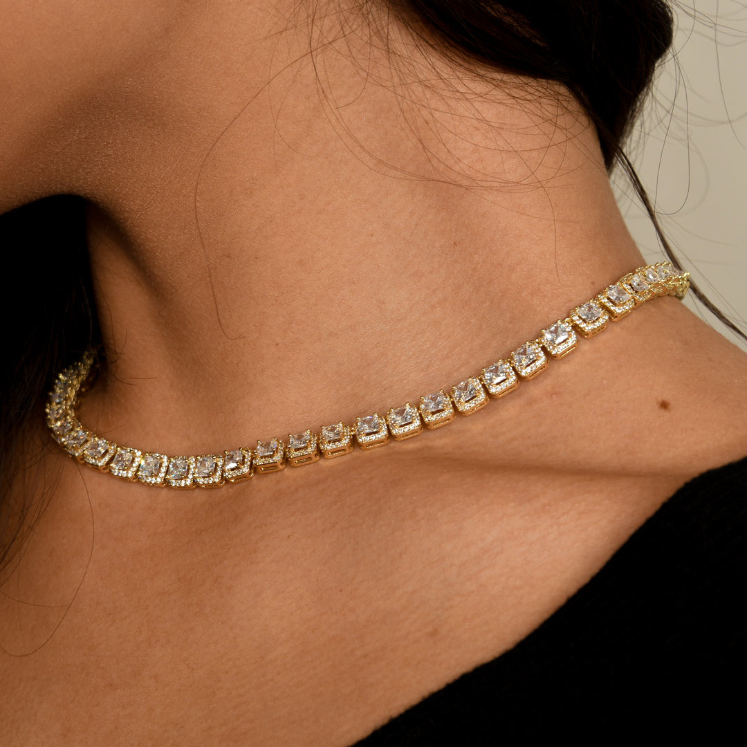 Clustered Tennis Necklace in Yellow Gold
