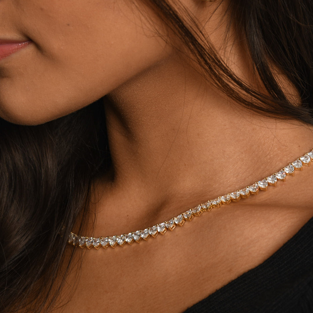 Heart Tennis Necklace in Yellow Gold