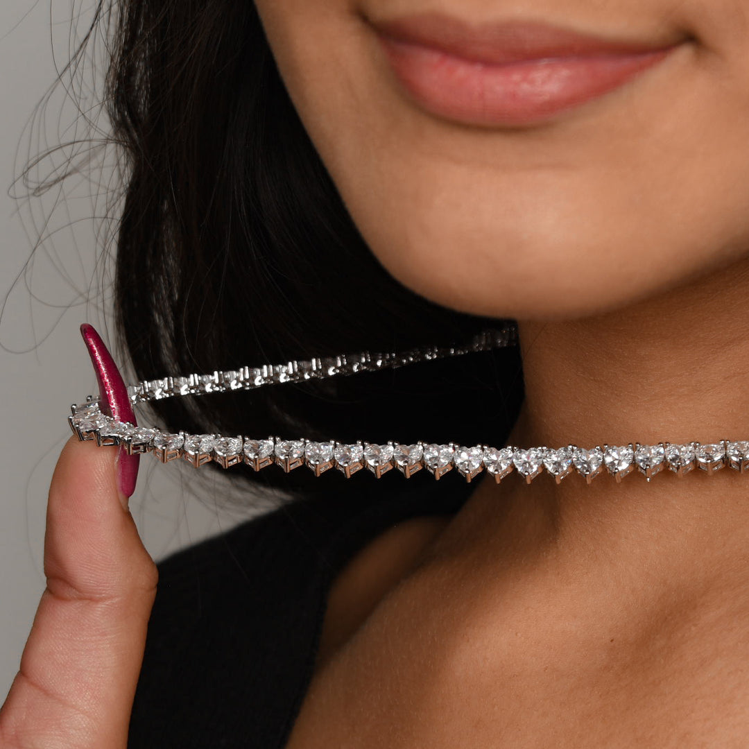 Heart Tennis Necklace in White Gold