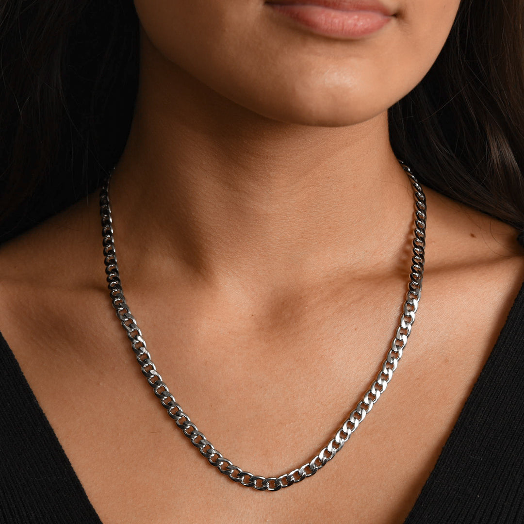 (4mm) Curb Link Cuban Chain in White Gold