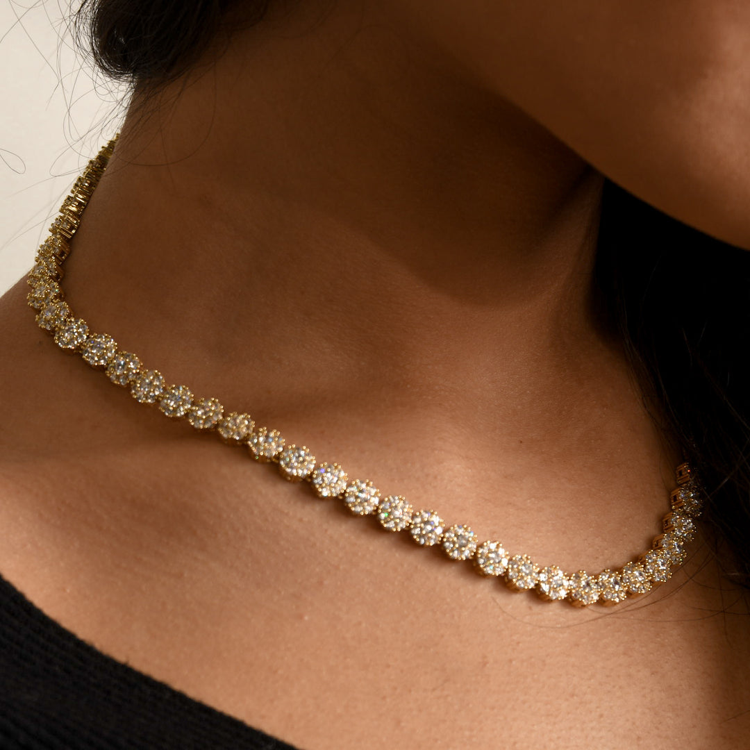 Flower Set Tennis Necklace